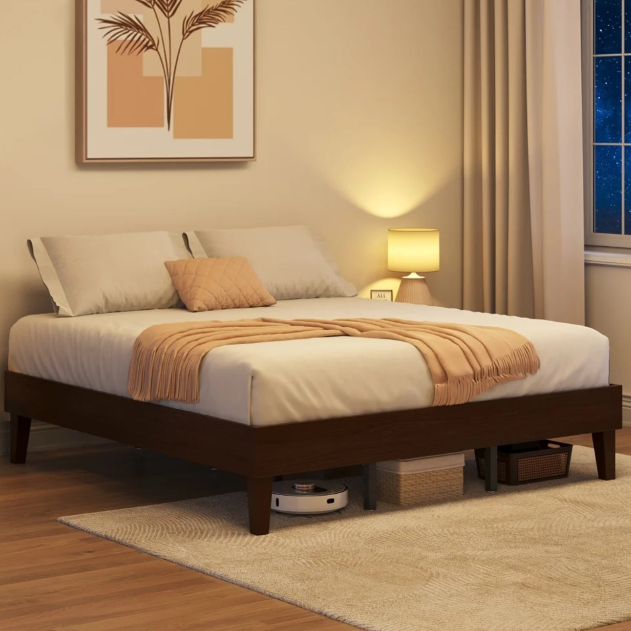 Walnut Platform Frame (No Boxspring Needed)