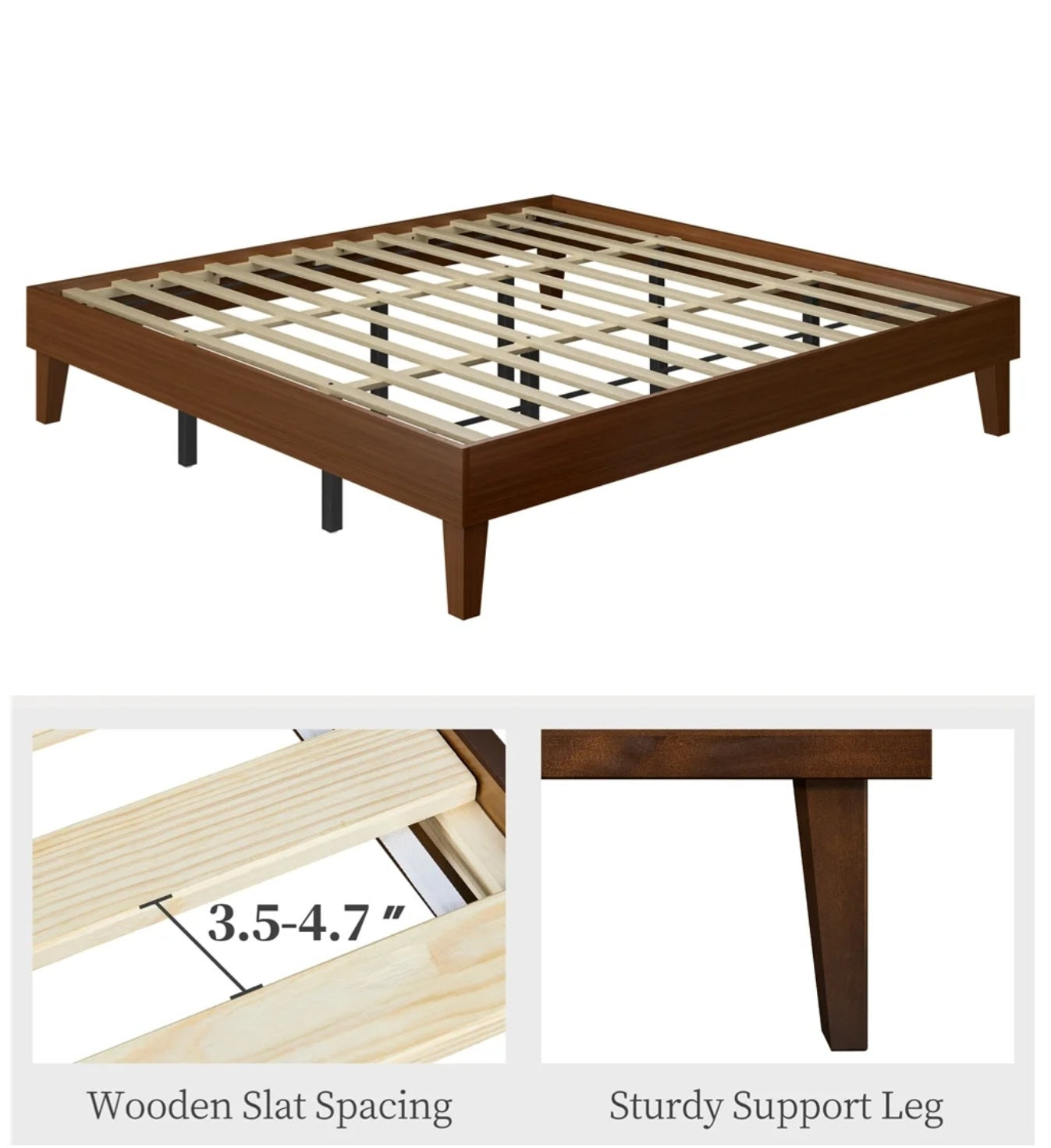 Walnut Platform Frame (No Boxspring Needed)