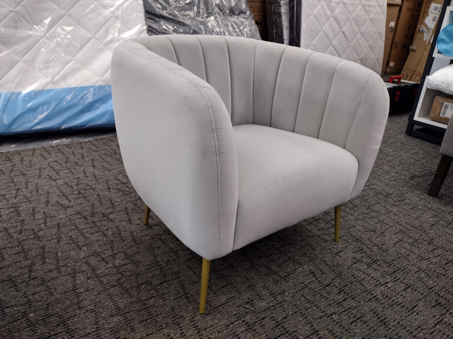 Timeless Elegant Modern Accent Chair (Grey Velvet) with gold legs!
