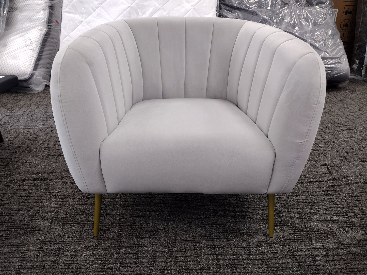 Timeless Elegant Modern Accent Chair (Grey Velvet) with gold legs!
