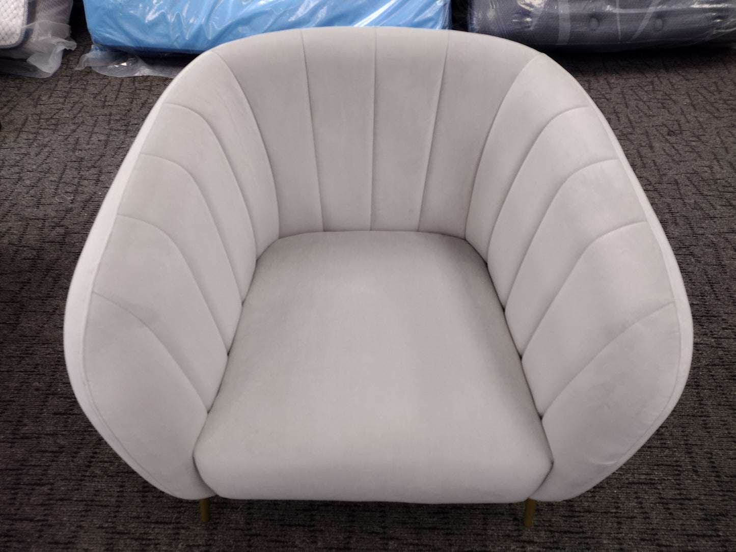 Timeless Elegant Modern Accent Chair (Grey Velvet) with gold legs!