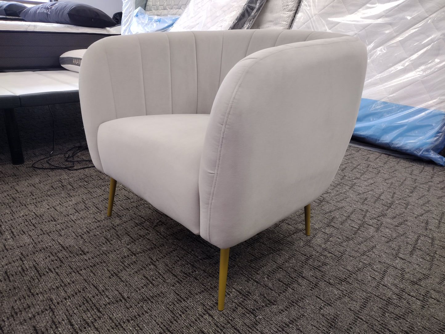 Timeless Elegant Modern Accent Chair (Grey Velvet) with gold legs!
